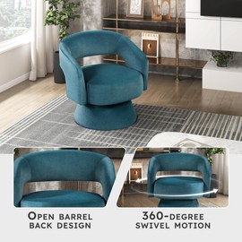 Lexicon 360 Degree Swivel Accent Chair Arm Chair, Modern Comfy Velvet Barrel Chair, Open Back Round Chair with Metal Swivel Base, Club Armchair for Living Room/Bedroom/Office, Dark Teal