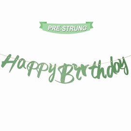 Pre-Strung Birthday Garland Green Glitter Happy Birthday Banner for Birthday Party Decoration Baby Shower Green Birthday Banner Ready to Hang