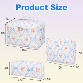 SXS LACONIC Large Makeup Bag,Quilted Makeup Bag Set,Cotton Coquette Aesthetic Floral Makeup Pouch for Women, Travel Cute Soften Cosmetics Bag Organizers for Girls