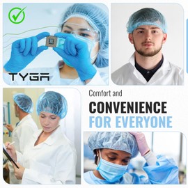 TYGA Store 100 x Mob Caps - Disposable Non Woven Hair Net, Elastic Hair Nets, Premium Hair Covers, Ideal Hair Nets for Kitchen, Catering & General Protection (Blue) (Pack of 100)