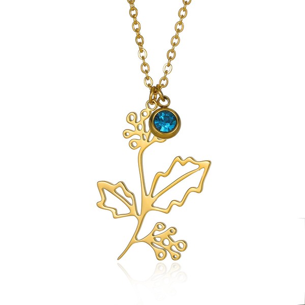 Birth Flower Birthstone Necklaces for Women - 18K Gold Plated