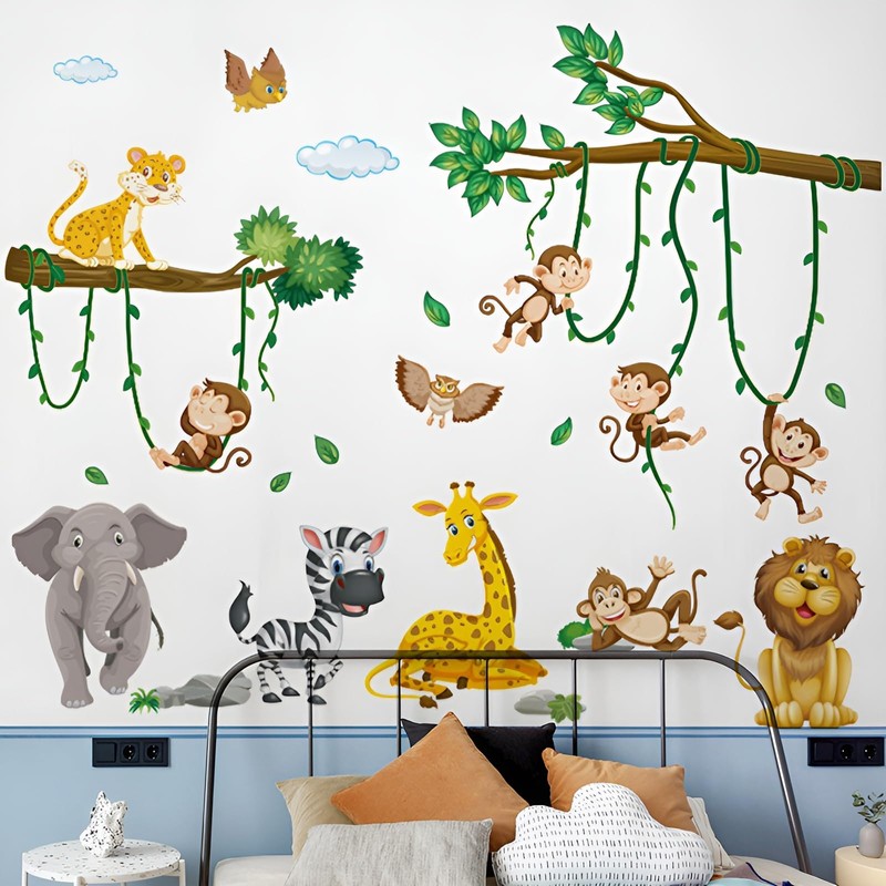Large Jungle Animal Wall Decals, Animal Party Windows for Early