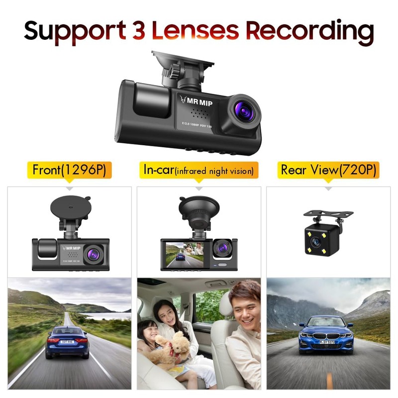 Mr MIP 3-Channel Full HD Dash Cam – 1296p Front,