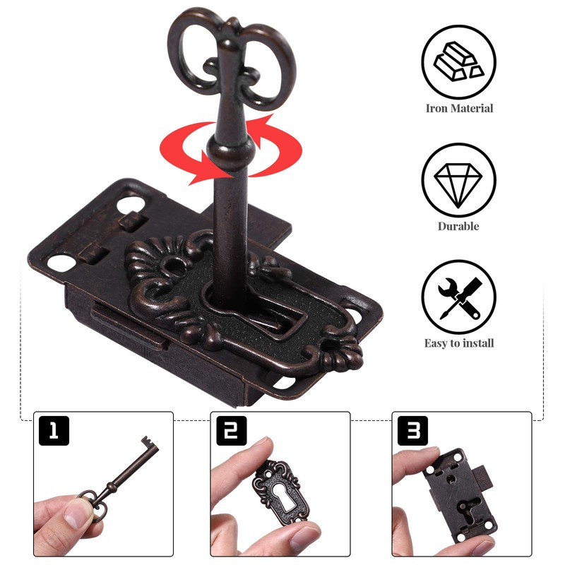 Yardwe, antique cabinet door lock, decorative furniture lock with key