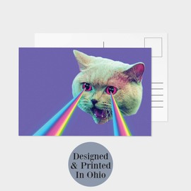 32 Crazy Kitty Postcards Rainbow Lasers - Cat Eyes for Crazy Cat Lady VSCO Girl Post Cards for Friends