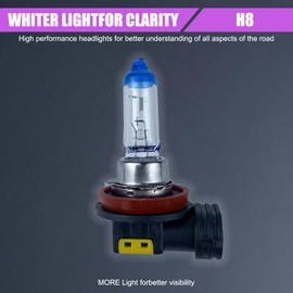 Flygun 2 PCS Car Halogen Lights, 1000 Lumens High Beam Lights, Automotive Low Beam Bulbs, Quartz Light Bulb Replacements, Vehicle Lighting Tool, Universal for Most Cars, Trucks, SUVs (White #H8)