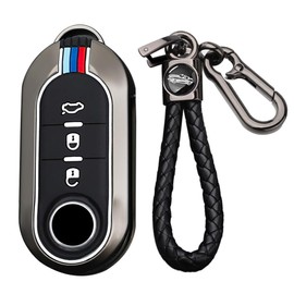 TECART Smart Car Key Case Cover Fits Fiat Ducato 500 500L Panda Grande Punto Lancia Musa Metal Protective Key Cover Accessories Car Key Keyless Go Protection Case 3 Button, 3C-Black