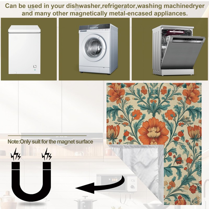 Magnetic Dishwasher Cover,Boho Ethnic Flower Reusable Dishwasher Magnetic Cover Decorative
