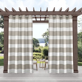 Exclusive Home Cabana Stripe Indoor/Outdoor Light Filtering Grommet Top Curtain Panel, 54"x120", Cloud Grey, Set of 2