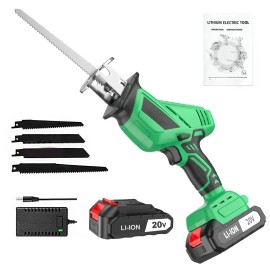 20V Cordless Electric Reciprocal Saw Industrial Grade DIY Tool for Metal Wood PVC & Plastic-Shipped From Local color: Green-1 Battery