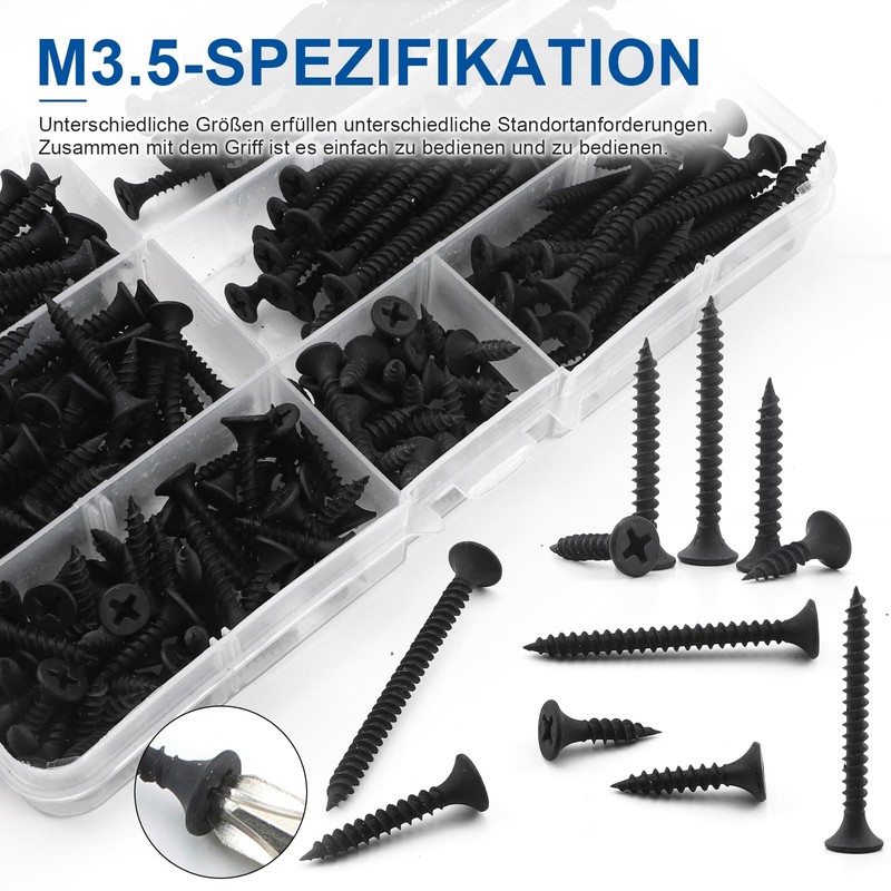 NINDEJIN Drywall Screws with Coarse Thread M3.5 Screws Kit Set