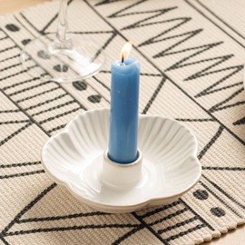 Ceramic Candle Holders Taper Candlestick Holder Flower Plate Tray for Candles, Incense, Santo Palo, Christmas Wedding Anniversary Party Home Decor (White)