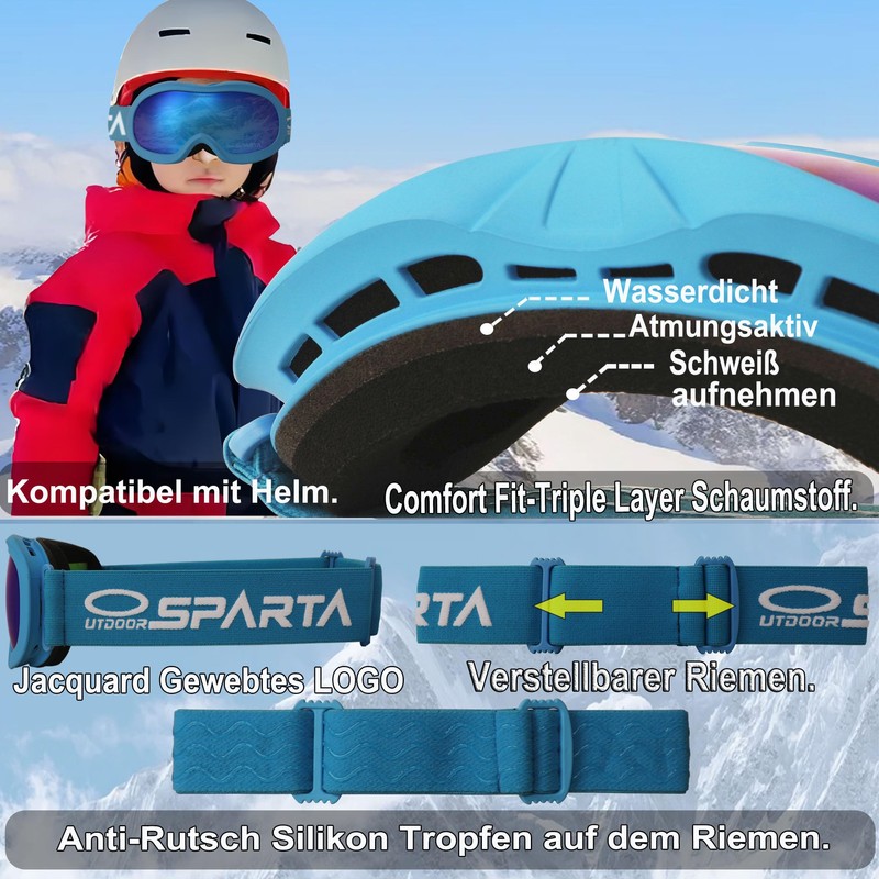 OUTDOORSPARTA Kids Ski Goggles Kids Snowboarding Goggles for Boys Girls