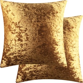 2 Pack 18x18 Pillow Cover Velvet Pillow Covers, Square Throw Pillow Covers for Living Room Decorations Throw Pillow Case, Throw Pillow Cover Cushion Cover for Home Sofa Bedroom Car, Dark Gold