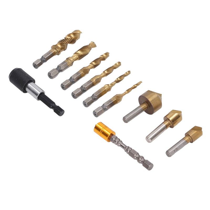 11Pcs Chamfer Drilling Tools Woodworking Ti Coated Step Drill Bits