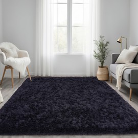 OHDS Black Fluffy Rug for Bedroom 4x5.9 Feet Small Rug - Ultra Soft & Anti-Skid Shaggy Area Rug, Comfy Durable Carpet for Living Room & Kids Dorm Nursery, Home Decor Aesthetic