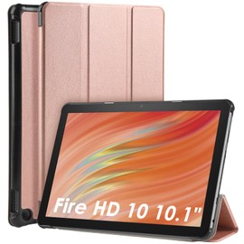 WD&CD Fire HD 10 2023 10.1" Tablet Case for Fire HD 10 2023 Tablet Cover Thin Shockproof Auto Sleep Function Skin Leather Trifold Smart Magnetic Protective Cover (Pink)