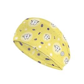 Gomyblomy Yellow Teeth Print Wide Nurse Headbands with Buttons for Masks Non Slip Headband Stretchy Hair Bands for Women Dentists to Protect Your Hair and Ears