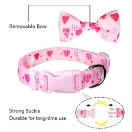 Collar de corbata de lazo para perro para el día de San Valentín, collar ajustable con diseño de corazón rosa con moño desmontable, elegante y cómodo para perros pequeños y medianos