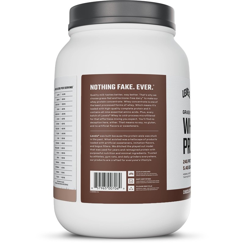 Levels Grass Fed Whey Protein Powder, No Artificials, 24G of