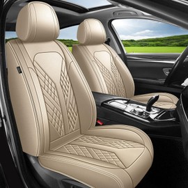 JIAMAOXIN Front Seat Covers Fit for Ford Fusion 2010-2020 Waterproof Faux Leather Car Seat Cover Compatible with Airbag(2PCS Front, Beige)