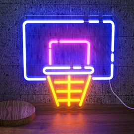 Basketball Hoop Neon Sign for Wall Decor, LED Sign with Dimming Switch for Sports Fans, Kids, Man Cave, Bedroom, Home Accessories, Bar Decor, Party & Holiday Decorations - 13.8" x 12.6"