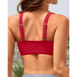 V Wired Bikini Top Only - Vintage Swim Top Padded Bra Swimsuits Red M