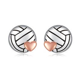 Baseball Volleyball Football Basketball Stud Earrings Softball Mom Ear Studs Sterling Silver Sports Lover Jewelry for Women (Volleyball 3)