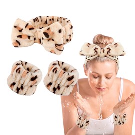 OWITER Skincare Headband and Wristbands Make Up Headband Wrist Bands for Face Washing Spa Wristband Set Face Wash (leopard, 1)