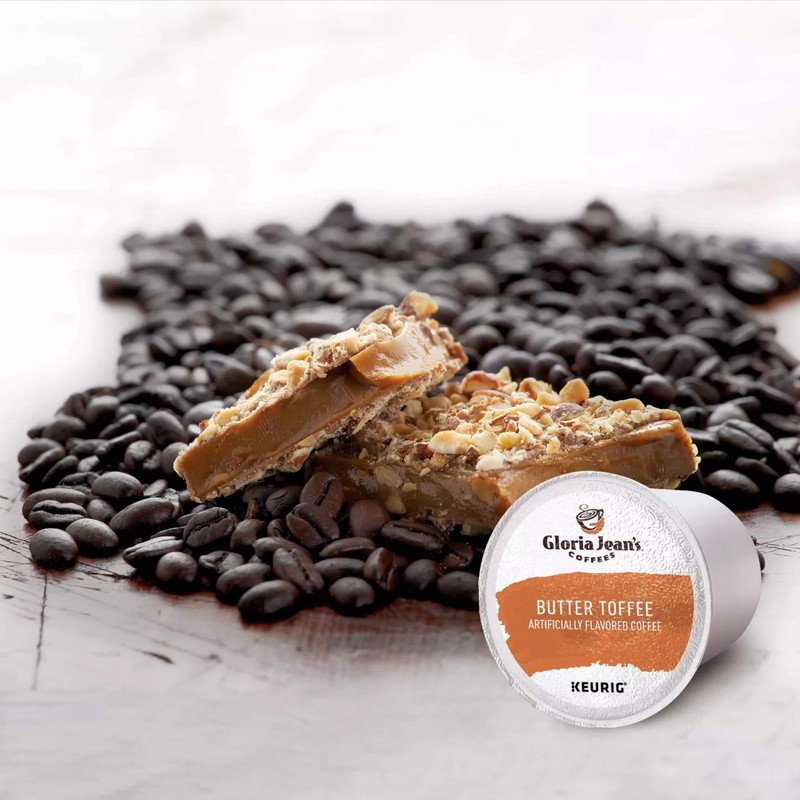 Gloria Jean's Coffees Butter Toffee, Single-Serve Keurig K-Cup Pods, Flavored