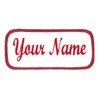 Uniform Work Shirt Patch Customized Embroidered Red Border on White,