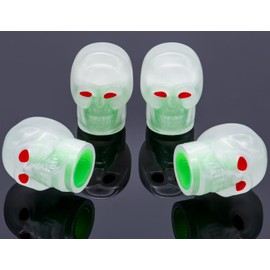 MEAJOO 4PCS Skull Fluorescent Tire Valve Stem Caps, Luminous Car Tire Air Cap, Skull Style Fluorescent Glowing Tire Air Caps Cover, Universal for Cars, Trucks, Bikes, Motorcycles, Bicycles(Green)