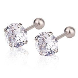 6mm Cubic Zirconia Stud 925 Sterling Silver Screw Backs Earrings for Women Men Cartilage Earrings CZ Stud Earrings Helix Earrings Cartilage Piercing for Sensitive Ears Jewelry Gift for Girls