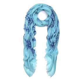 TrendsBlue Elegant Viscose Cross Floral Frayed End Scarf Wrap, Light Blue