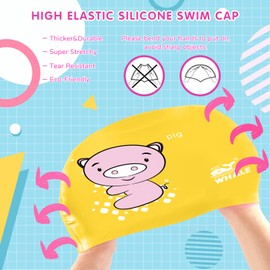 Kids Swim Cap Cute Animal Print Swimming Cap Suitable for Boys and Girls Aged 3-16 Years Old(Piglet Print Pattern)