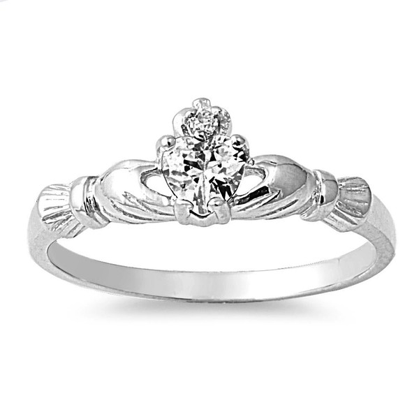 Cubic Zirconia Benediction of the Claddagh Ring Sterling Silver Size