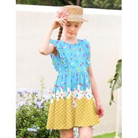 Little Girls Summer Dress Toddler 5T 6T Dresses Ice Cream Sleeveless Ruffle Swing Sundress Girl Kids Tie Back Doughnut Playwear Outfit for Beach