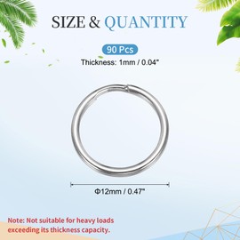 MECCANIXITY Split Key Rings, 1mm Thick 12mm OD 304 Stainless Steel Open Jump Ring Solid Keychain Loop Buckle for Keychains Car Key Hanging, 90pcs