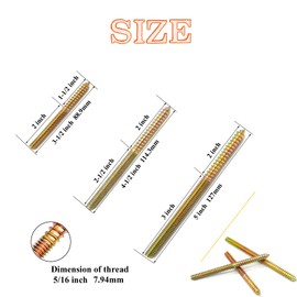 14 Pack 5/16-18" Hanger Bolts 3 Sizes Long Inch Double Headed Bolts Wood Dowel Screw Self-Tapping for Furniture Double Screw Threaded Rods Bolt Matrelt