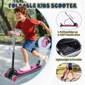 3-Wheel Kick Scooter for Kids – Adjustable Handlebar, Durable Metal Body, Foldable Design, Ages 3-9, Max Load 110 lbs, Gift for Birthday & Holidays, Pink