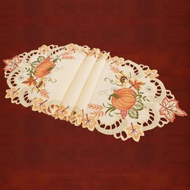 Simhomsen Large Embroidered Thanksgiving Harvest Pumpkins Table Runners for Autumn Or Fall Decorations (14 × 120 Inches)