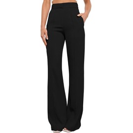 Kocowoo Women's Causal High Waisted Wide Leg Pants, Bootcut Dress Pants for Women, Work Pants with Pockets for Women Office Dark Black