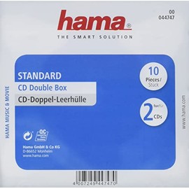 Hama 44747 Standard CD Double Jewel Case, pack of 10, transparent/black
