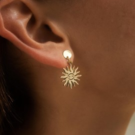 Made by Nami Women's Golden Earrings with Sun Boho Jewellery Stainless Steel Waterproof for Summer Outfits, Stainless Steel, No Gemstone