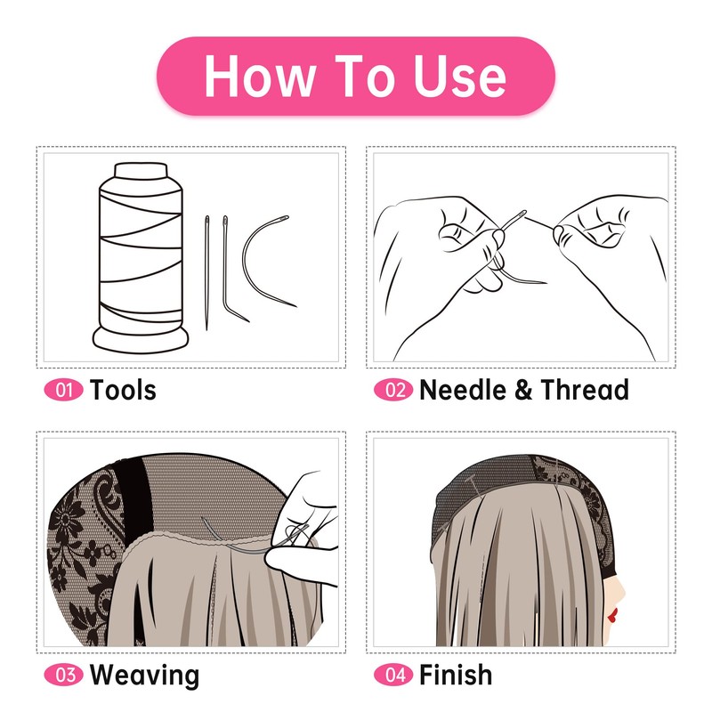 Beauty7 Hair Sewing Weaving Needles Thread Kit Polyester Thread 1200m