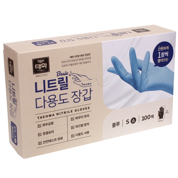 Taehwa Nitrile Gloves Blue 100 sheets, Taehwa Nitrile Blue Medium