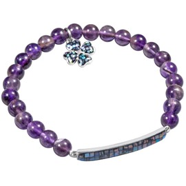 KYEYGWO Clover Crystal Bracelet for Men and Women, 6 mm Stretch Bead Bracelet, Lucky Charm Stone Bracelets, Abalone Shell Jewellery for Reiki, Healing, Yoga, Meditation, amethyst abalone shell,