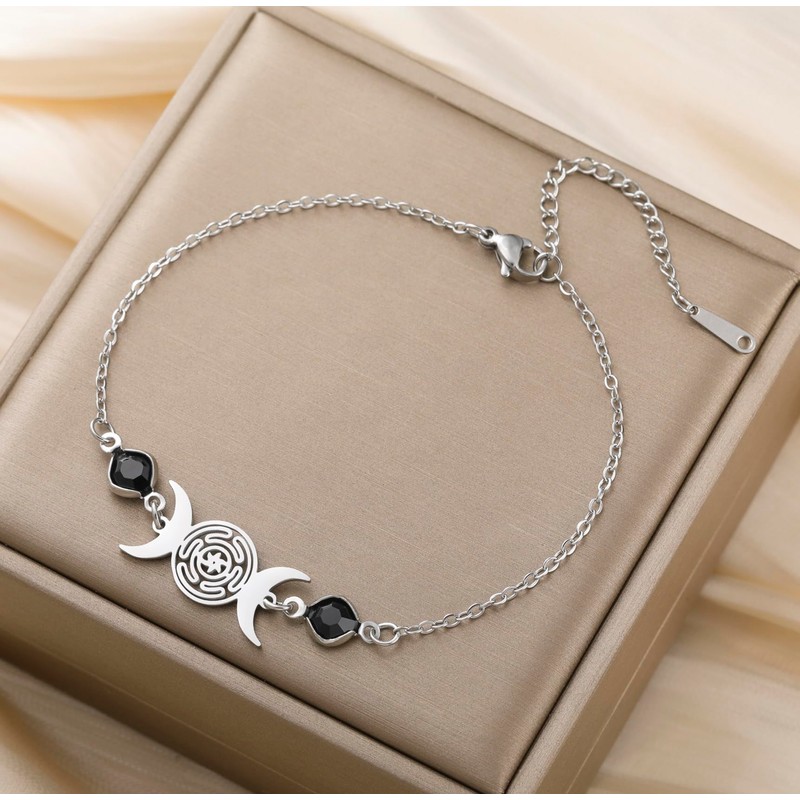EUEAVAN Hecate Bracelet Wicca Triple Moon Goddess Pentagram Anklet Magic