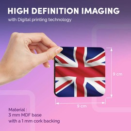 Destination Vinyl ltd Great Coasters (Set of 4) Square - Union Jack Flag Britain Drink Glossy Coasters/Tabletop Protection for Any Table Type #15601