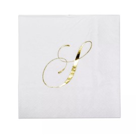 Gift Boutique 100 Gold Monogram Cocktail Napkins Letter S Disposable Paper Pa...